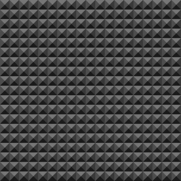 Vector illustration of Acoustic foam rubber wall pattern, Dark seamless background with pyramid and triangle texture for sound studio recording.