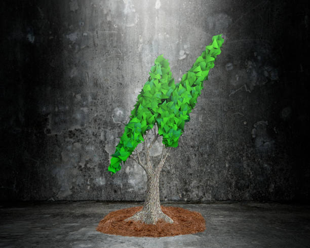 istock Tree with lightning bolt shape leaves, dirty concrete wall. 1132214914