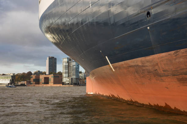 Big container ship from the side