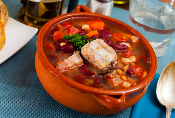 istock Bowl served with bean with pork, boiled carrots and greens 1132215378
