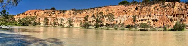River Murray Colorful Cliffs against Blue Sky stock photo