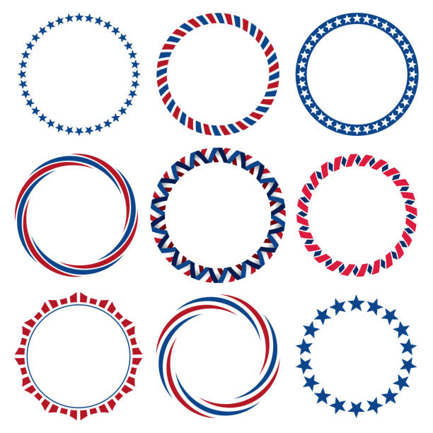 Collection of round Fourth of July vintage label borders Collection of round Fourth of July vintage label borders circle borders stock illustrations