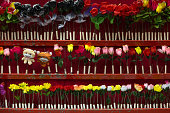 Shooting gallery at the fair with artificial flowers