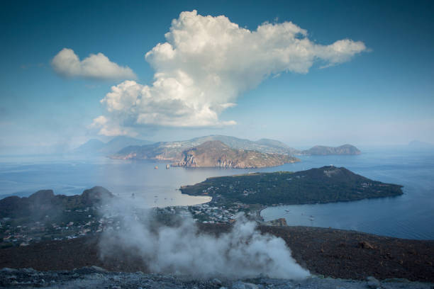 The incredible vulcano island off the coast of Sicily, Italy. vulcano has constant sulphurous fumes coming up through its vents in the crator