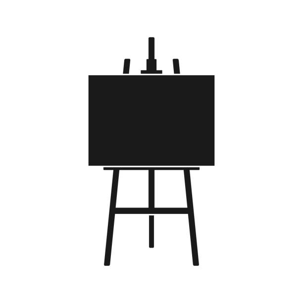 ikona sztalugowania drewnianego lub deska do malowania z płótnem odizolowanym na białym tle. sztaluga z arkuszami papieru. wizualizacja pustego plakatu kompozycji. ilustracja wektorowa - easel blackboard isolated wood stock illustrations