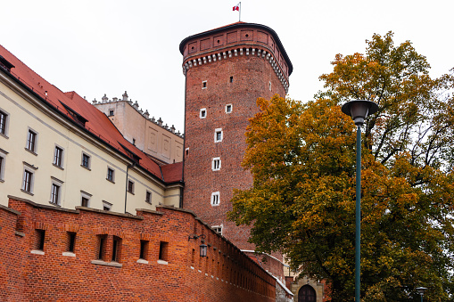The Wawel Castle is a castle residency located in central Krakow, Poland. Built at the behest of King Casimir III the Great,[2] it consists of a number of structures situated around the Italian-styled main courtyard. The castle, being one of the largest in Poland, represents nearly all European architectural styles of medieval, renaissance and baroque periods.