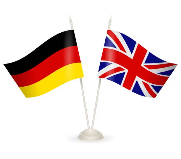 Vector illustration of Table stand with flags of England and Germany.