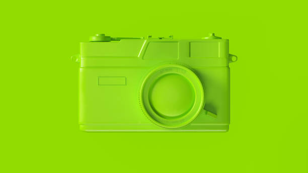 istock Lime Green Vintage Camera with Adjustable Lens 1132222537