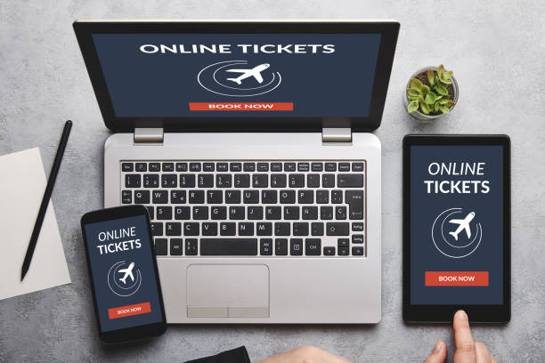 istock Online tickets concept on laptop, tablet and smartphone screen 1132223995