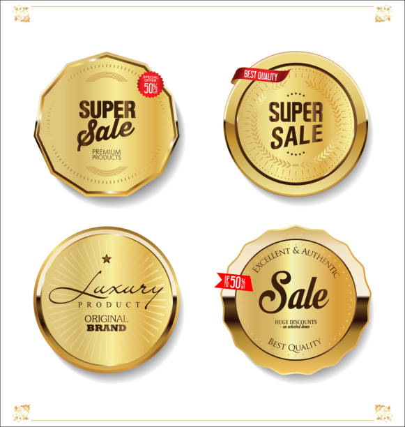 Golden retro sale badges and labels collection Golden retro sale badges and labels collection high quality kitchen equipment stock illustrations