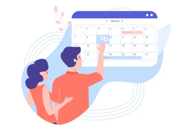 Vector illustration of Online calendar, health care, pregnancy planning.