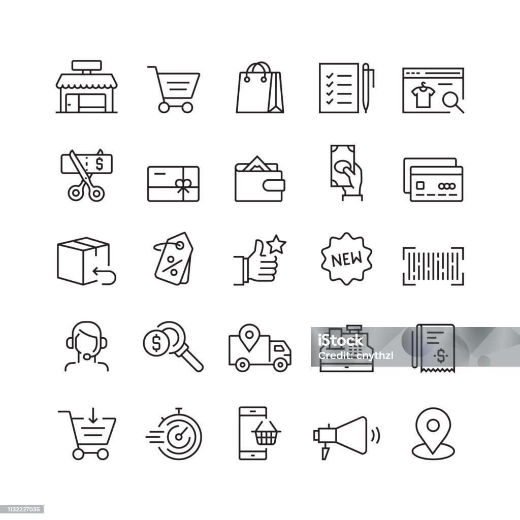 Shopping and Retail Related Vector Line Icons Icon stock vector