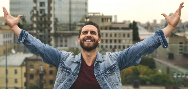 istock Happy man is standing on beatiful terrace 1132230507