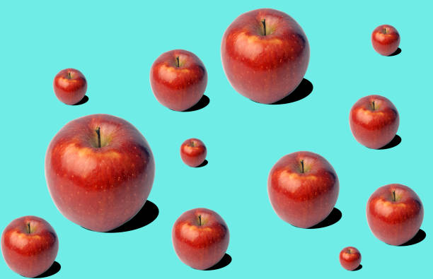 istock Fresh apples (apple) pattern on blue background. Minimal concept. Summer minimal concept. Flat lay 1132234568