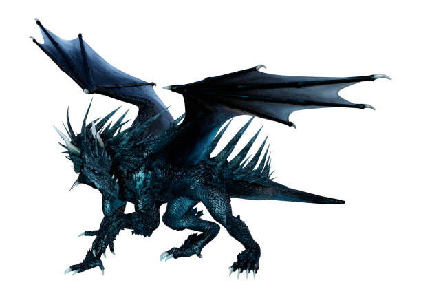istock 3D illustration black fantasy dragon on white 1132234666