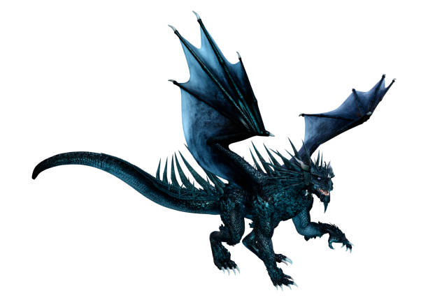 istock 3D illustration black fantasy dragon on white 1132234679
