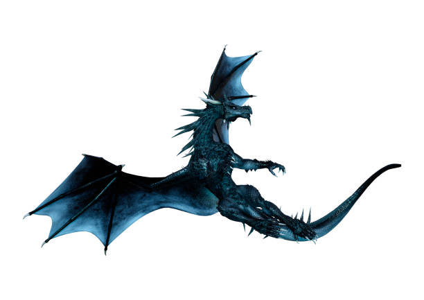 istock 3D illustration black fantasy dragon on white 1132234694