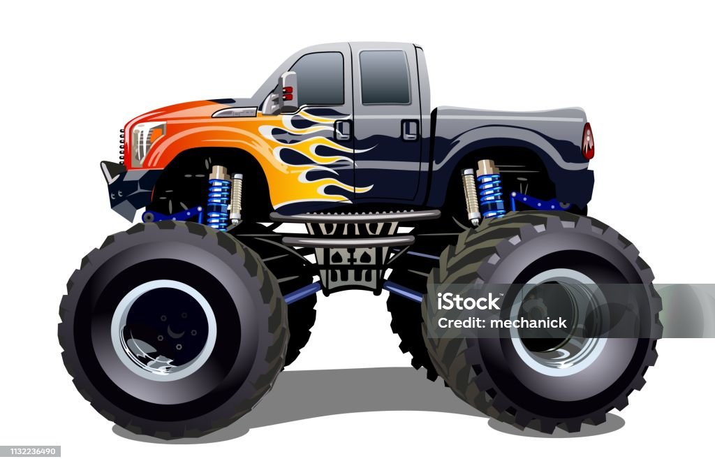 Cartoon Monster Truck isolated on white background Cartoon Monster Truck. Available EPS-10 separated by groups and layers with transparency effects for one-click repaint Pick-up Truck stock vector