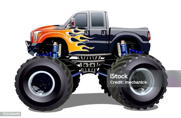 Cartoon Monster Truck Isolated On White Background Stock Illustration - Download Image Now - Pick-up Truck, Truck, 4x4