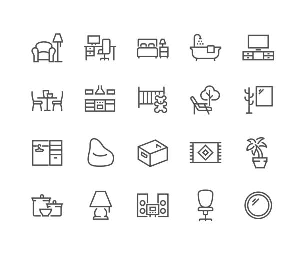 Line Home Room Types Icons Simple Set of Home Room Types Related Vector Line Icons. 
Contains such Icons as Kitchen, Living Room, Storage System and more.
Editable Stroke. 48x48 Pixel Perfect. bean bag illustrations stock illustrations