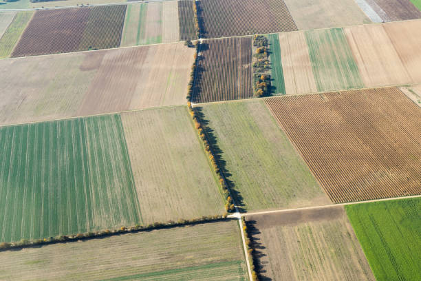 Aerial view of fields in Southern Germany Aerial view of fields during autumn in Baden-Wurttemberg in Southern Germany. green valley denmark stock pictures, royalty-free photos & images