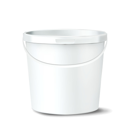 Plastic Bucket Vector. White Claen Empty Blank. Classic Jar With Handle For Paint. Container. Isolated Mockup Realistic Illustration