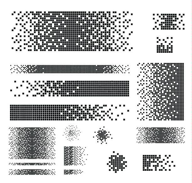 Dissolved filled square Dissolved filled square dotted vector icon with disintegration effect. Vector rectangle elements are grouped. Isolated on white background. disintegration stock illustrations
