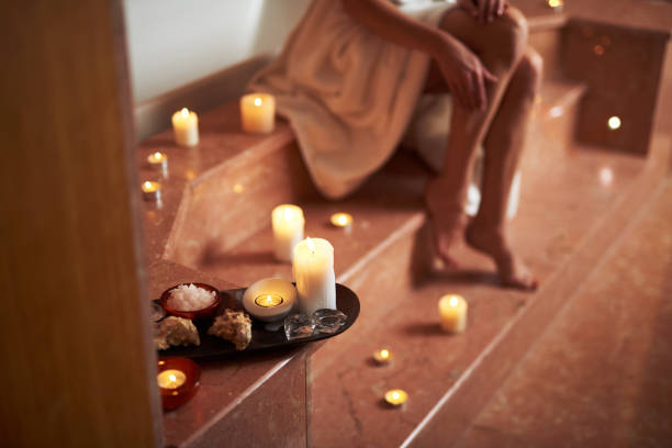 istock Close up of spa bath stuff on wooden tray 1132248336