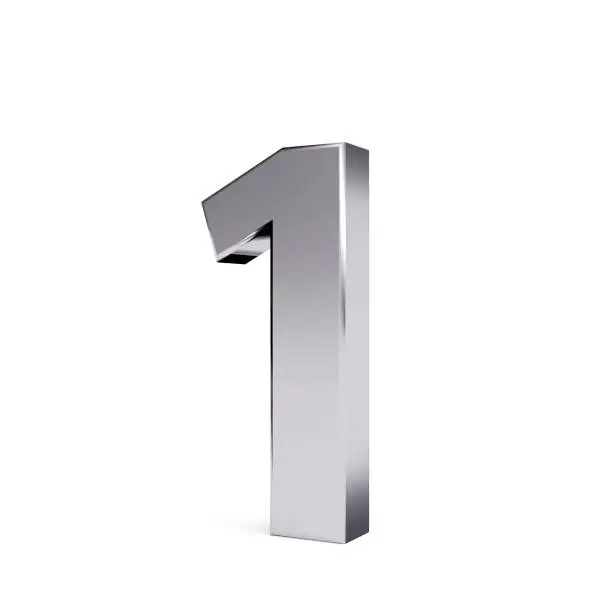 Metal number 1, isolated on white. Collection. 3D image