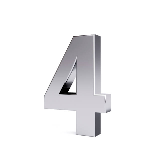 Metal number 4, isolated on white. Collection. Metal number 4, isolated on white. Collection. 3D image 3d silver steel number 4 stock pictures, royalty-free photos & images