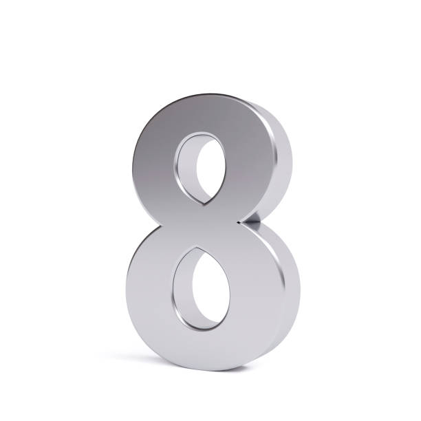 Metal number 8, isolated on white. Collection. Metal number 8, isolated on white. Collection. 3D image silver chrome number 8 stock pictures, royalty-free photos & images