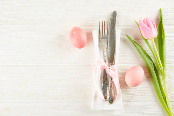 istock Easter table setting concept with a lot of copy space. 1132248996