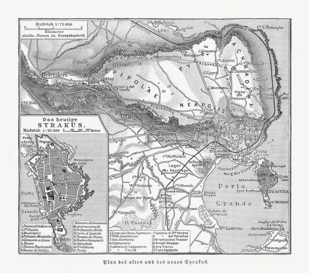 istock Maps of the ancient and new Syracuse, Italy, published 1897 1132250599