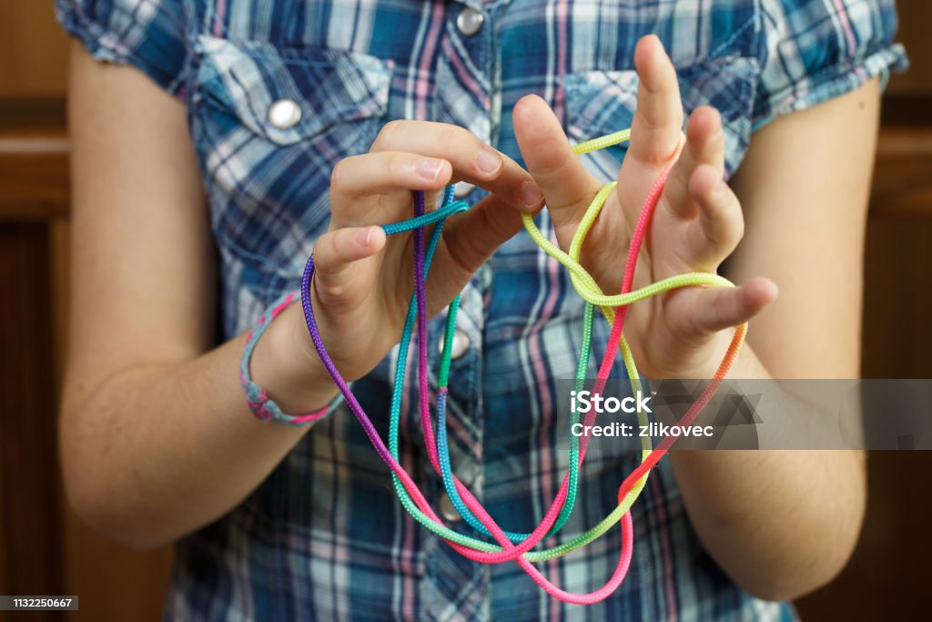 Learning String Game Child Playing Classic String Game Creating Shapes Stock Photo ...