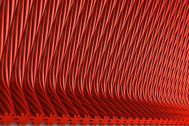 istock geometric surfaces formed with extruded flower shape, festive concept - red hi-tech 3D Illustration of abstract background 1132251113