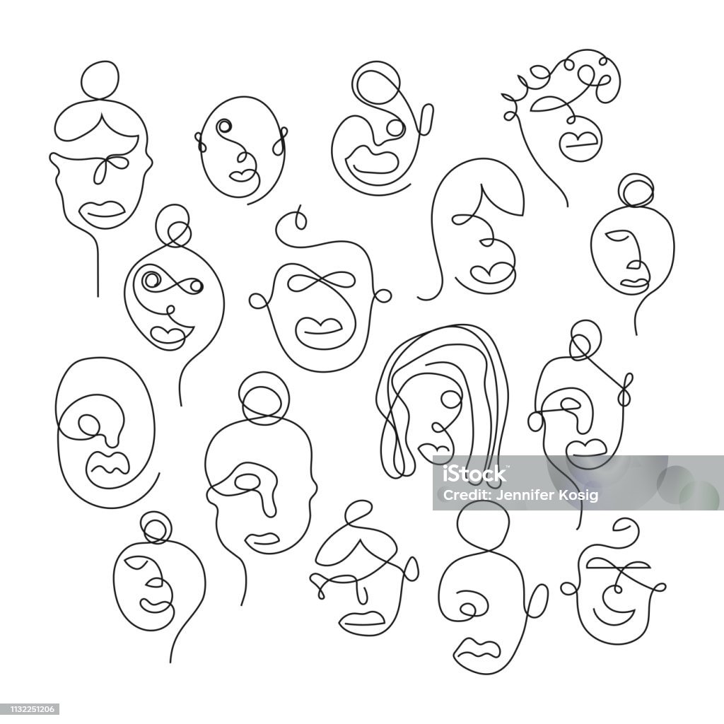 Set of one line face illustrations Set of one line face illustrations. Perfectly usable for all art projects, diversity themes. Human Face stock vector