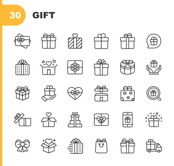 geschenk-line icons. bearbeitbare stroke. pixel perfect. für mobile und web. enthält solche ikonen wie geschenk, weihnachtsgeschenk, e-commerce, valentinstag, geburtstag. - heart shape christmas paper christmas gift stock-grafiken, -clipart, -cartoons und -symbole