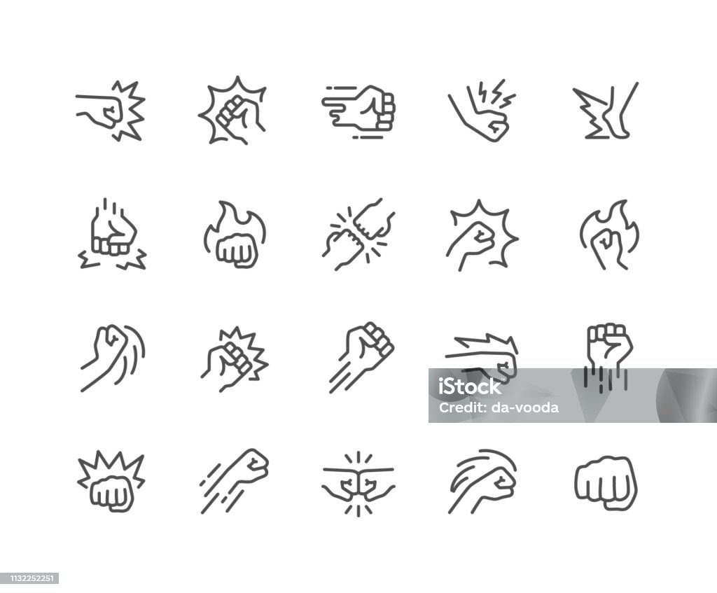 Line Fight Icons Simple Set of Fight Related Vector Line Icons. 
Contains such Icons as Fist Bump, Hit, Strike and more.
Editable Stroke. 48x48 Pixel Perfect. Icon Symbol stock vector