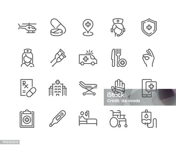 Vetores de Linha Ícones Do Auxílio Médico e mais imagens de Ícone de Computador - Ícone de Computador, Hospital, Saúde e Medicina