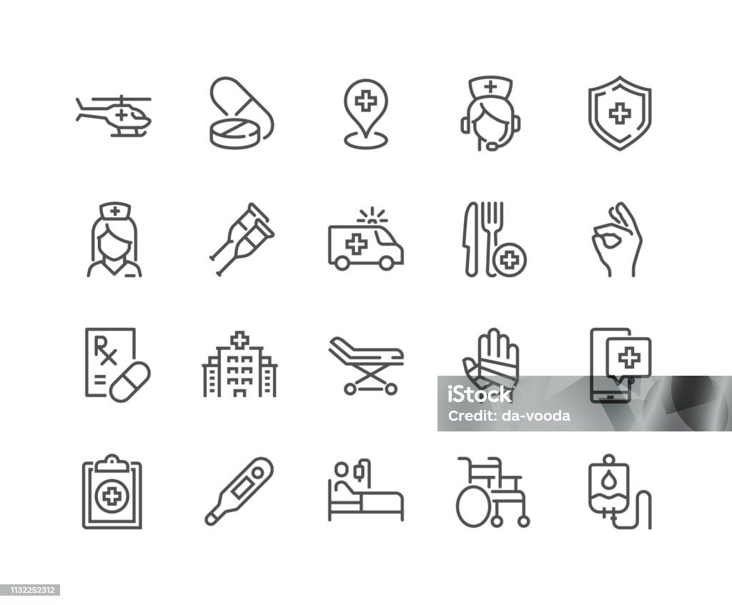 Line Medical Assistance Icons Simple Set of Medical Assistance Related Vector Line Icons. 
Contains such Icons as Wheelchair, Special Diet, Hospital Locator and more.
Editable Stroke. 48x48 Pixel Perfect. Icon Symbol stock vector