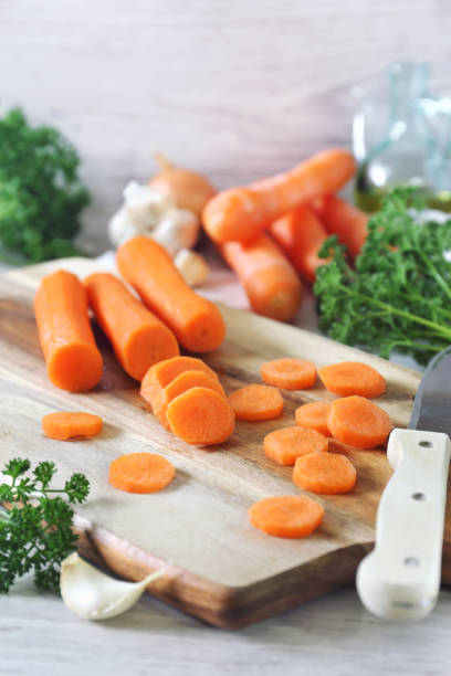 istock Raw food ingredients.  Peeled chopped carrots 1132256272