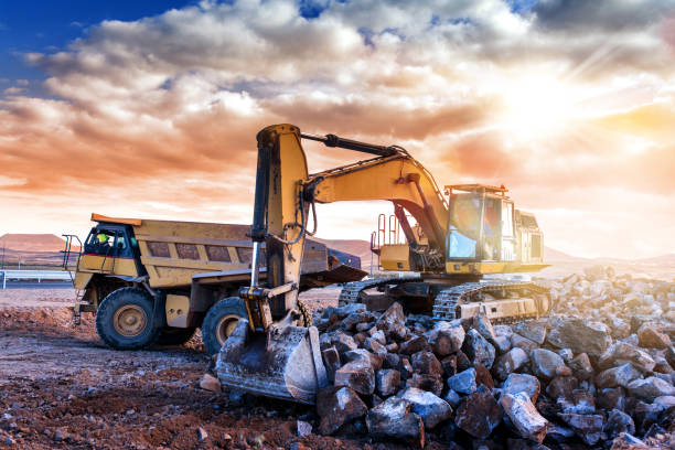 istock Construction truck and crane in action 1132263764