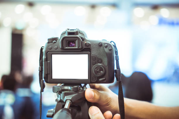 istock Video journalist or reporter on LCD Screen Blank camera  for copy space in your text message or promotional content, advertising mock up empty insert for coutomer Background. 1132264091