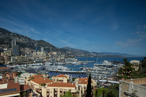 looking down onto monaco harbour on a beautiful day