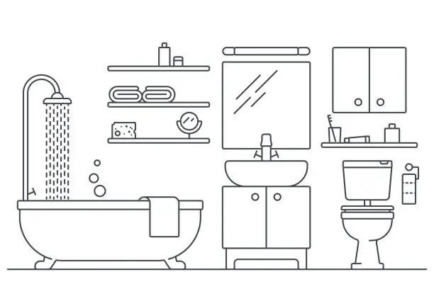 Vector illustration of Bathroom interior line art vector illustration