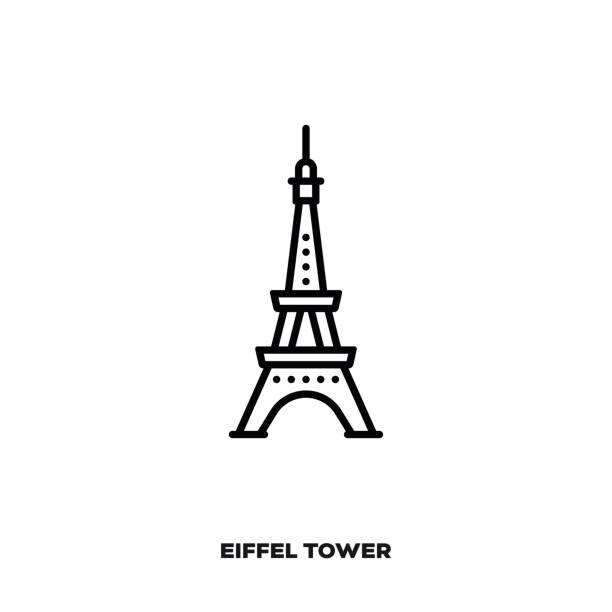 eiffelturm bei paris vektorlinie ikone. - eifelturm stock-grafiken, -clipart, -cartoons und -symbole