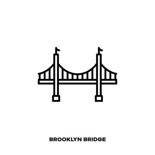 ilustraciones, imágenes clip art, dibujos animados e iconos de stock de brooklyn bridge en la ciudad de nueva york, estados unidos icono de línea vectorial. - brooklyn bridge