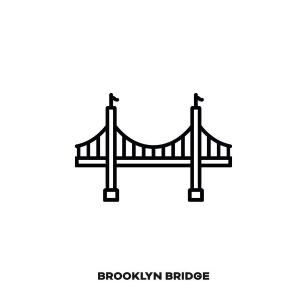 illustrations, cliparts, dessins animés et icônes de brooklyn bridge à new york city, usa icône de ligne vectorielle. - brooklyn