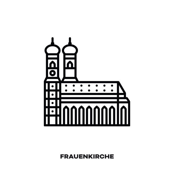 stockillustraties, clipart, cartoons en iconen met münchen frauenkirche, bavaria, duitsland vector lijn icoon. - münchen