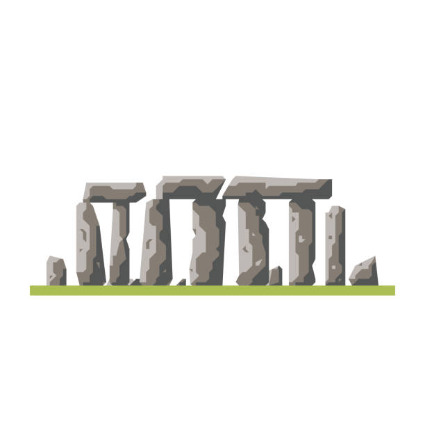 Stonehenge ancient monument flat icon isolated Flat design Stonehenge prehistoric site isolated icon megalith stock illustrations